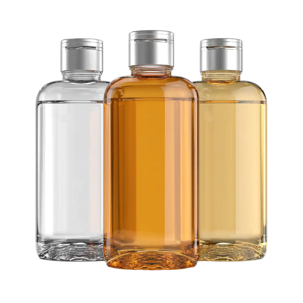 Clear PET Bottles filled with Cosmetic Oils No BG Clear PET Bottles filled with Cosmetic Oils