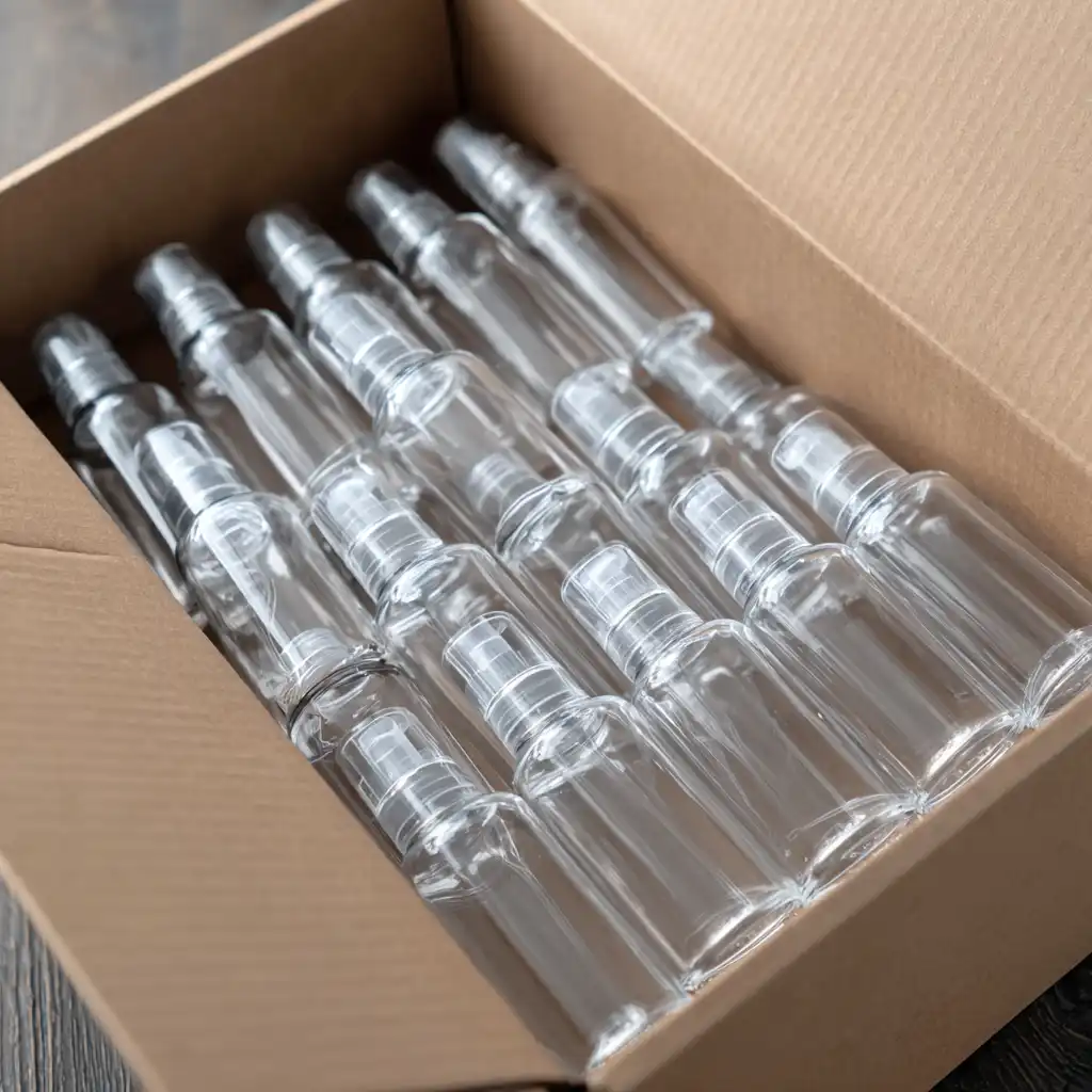 Clear PET Bottles in Box Ready for Shipping