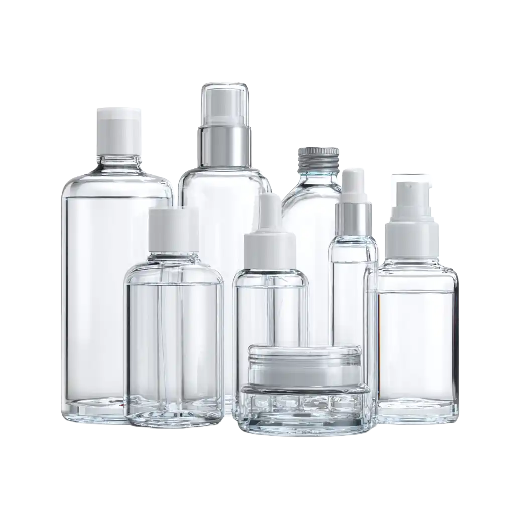 Collection of Clear PET Cosmetic Bottles