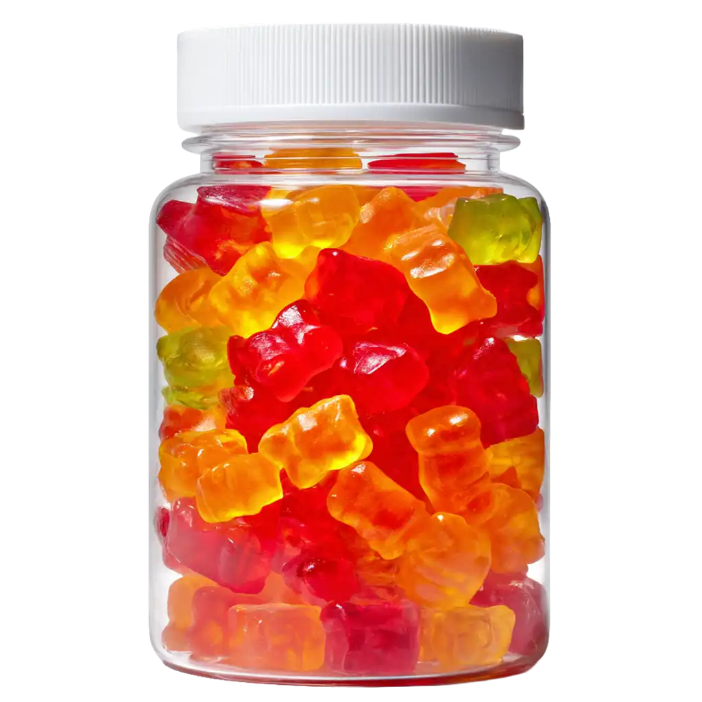 Vitamin Gummies in Clear PET Pharmaceutical Bottles