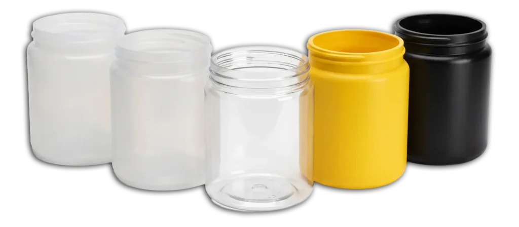 Assorted HDPE wide mouth jars in different materials Assorted HDPE wide mouth jars in different materials