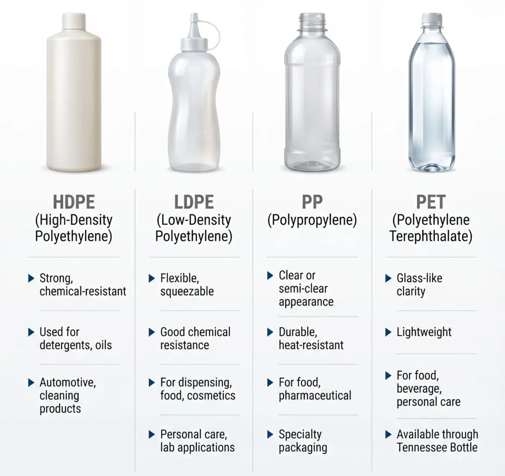 Types of Plastic Bottles for the different Markets We Serve Types of Plastic Bottles